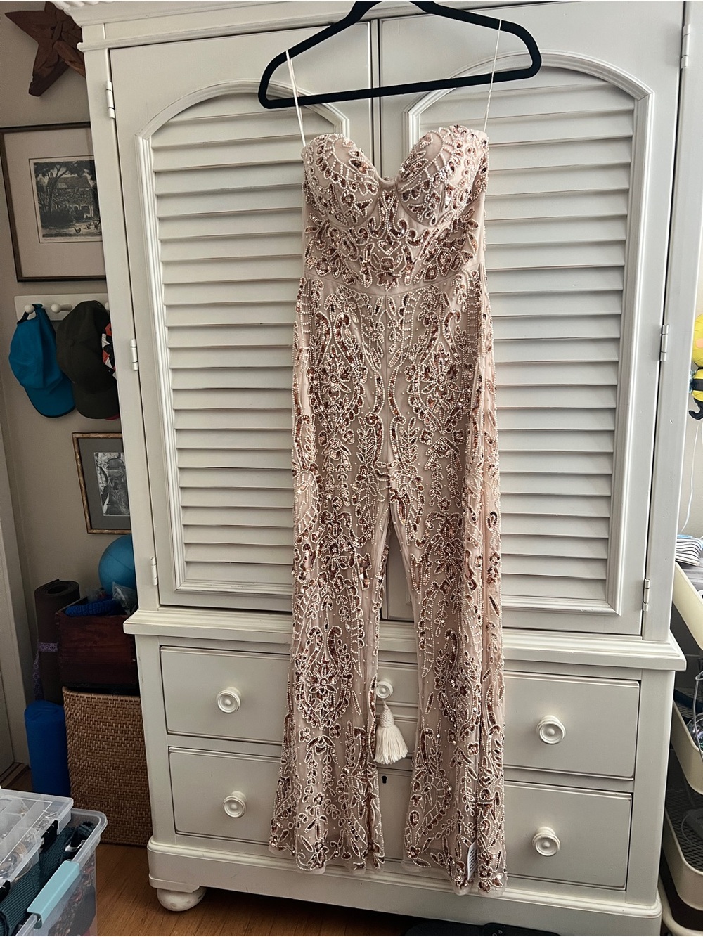 ASOS Strapless Sequin Lace Jumpsuit in Blush Pink